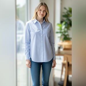 Blue & White Striped Button Down Shirt - Classic Collared Blouse